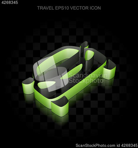 Image of Tourism icon: Green 3d Car made of paper, transparent shadow, EPS 10 vector.
