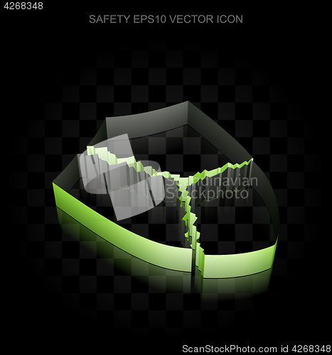 Image of Safety icon: Green 3d Broken Shield made of paper, transparent shadow, EPS 10 vector.