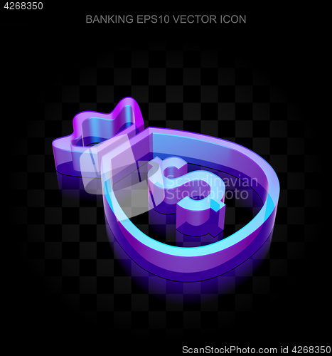 Image of Currency icon: 3d neon glowing Money Bag made of glass, EPS 10 vector.