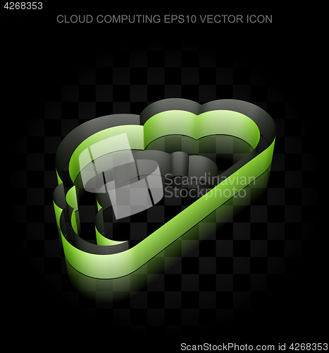 Image of Cloud technology icon: Green 3d Cloud made of paper, transparent shadow, EPS 10 vector.