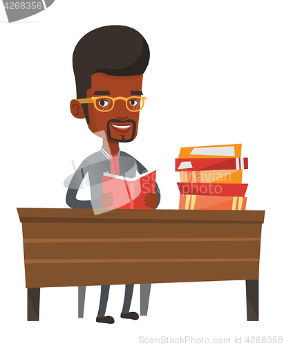 Image of Student reading book vector illustration.