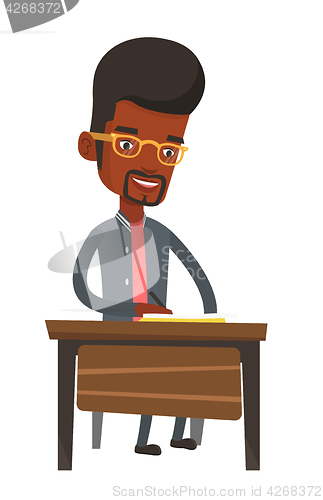 Image of Student writing at the desk vector illustration.