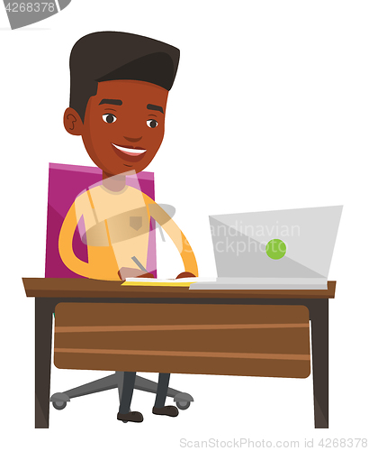 Image of Student using laptop for education.