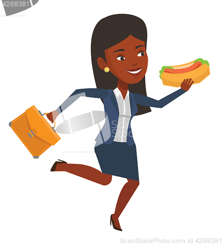 Image of Business woman eating hot dog vector illustration.