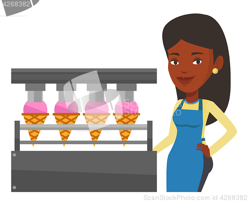 Image of Worker of factory producing ice-cream.