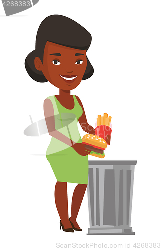 Image of Woman throwing junk food vector illustration.