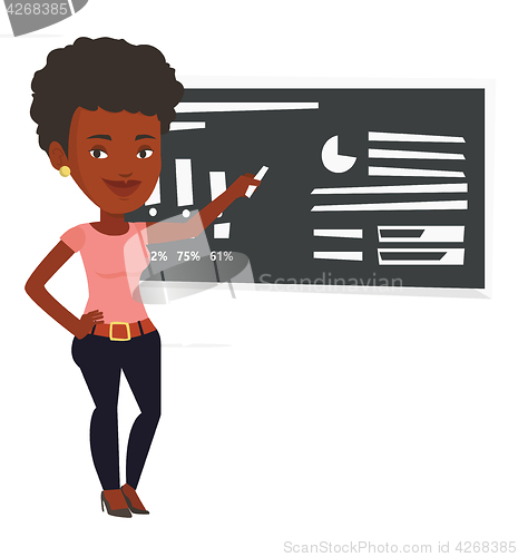 Image of Woman writing on a chalkboard vector illustration.