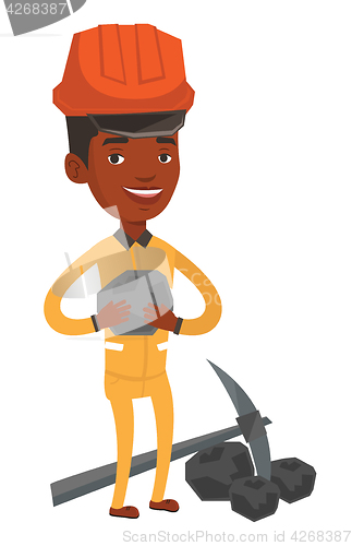 Image of Miner holding coal in hands vector illustration.