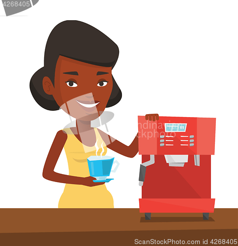 Image of Woman making coffee vector illustration.