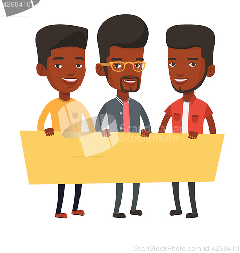 Image of Group of young men holding blank board.