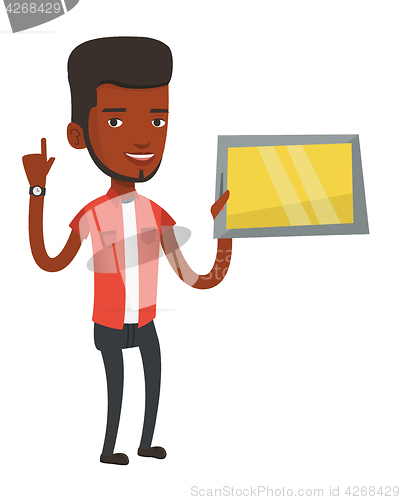 Image of Student using tablet computer vector illustration.