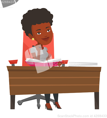 Image of Student writing at the desk vector illustration.