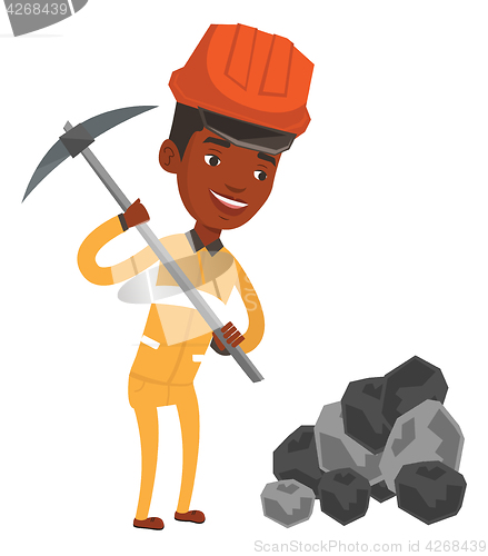 Image of Miner working with pickaxe vector illustration.