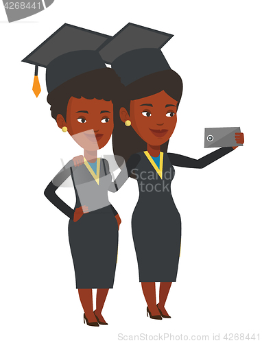 Image of Graduates making selfie vector illustration.