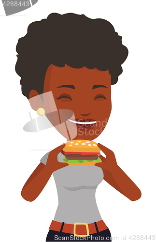 Image of Woman eating hamburger vector illustration.