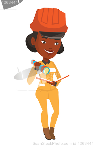 Image of Miner checking documents vector illustration.