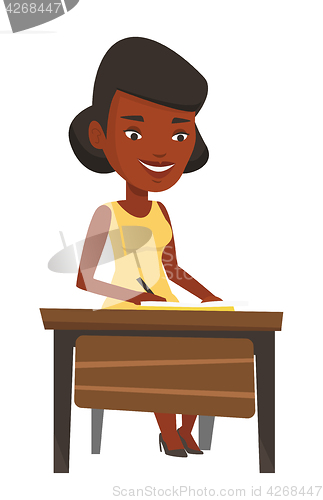 Image of Student writing at the desk vector illustration.