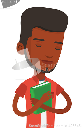 Image of Student hugging his book vector illustration.