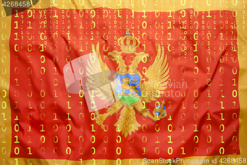 Image of Binary code with Montenegro flag, data protection concept