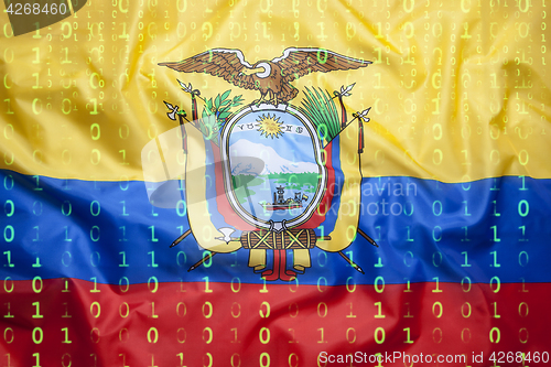 Image of Binary code with Ecuador flag, data protection concept