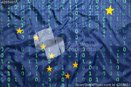 Image of Binary code with Alaska flag, data protection concept