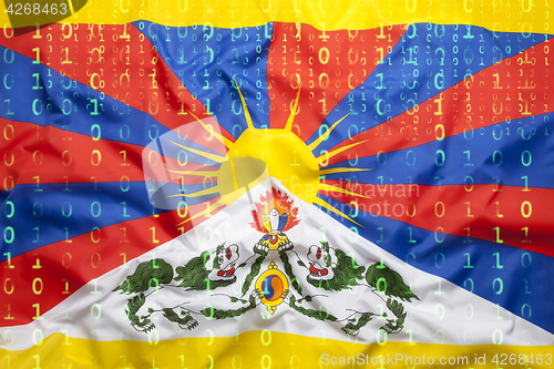 Image of Binary code with Tibet flag, data protection concept