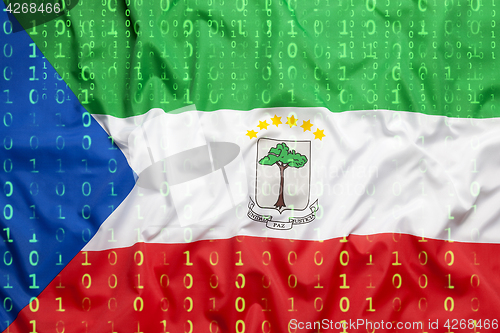 Image of Binary code with Equatorial Guinea flag, data protection concept