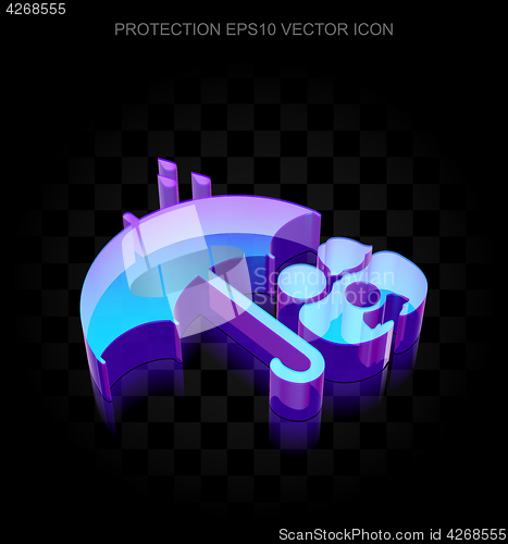 Image of Safety icon: 3d neon glowing Family And Umbrella made of glass, EPS 10 vector.