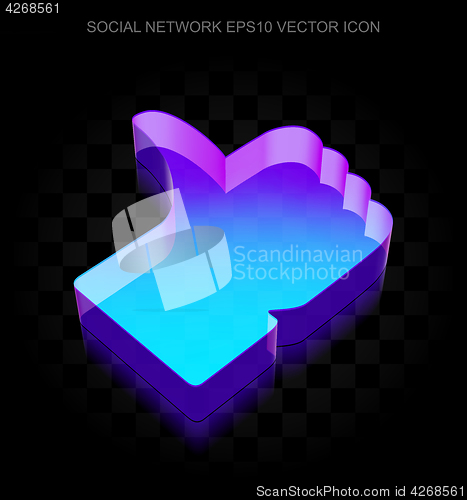 Image of Social media icon: 3d neon glowing Thumb Up made of glass, EPS 10 vector.