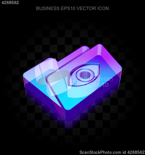 Image of Business icon: 3d neon glowing Folder With Eye made of glass, EPS 10 vector.