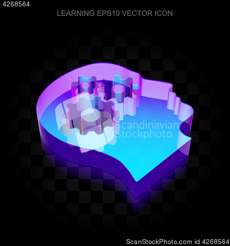 Image of Studying icon: 3d neon glowing Head With Gears made of glass, EPS 10 vector.