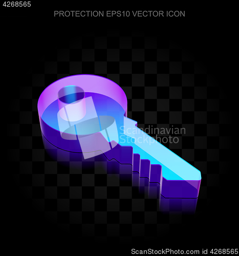 Image of Safety icon: 3d neon glowing Key made of glass, EPS 10 vector.