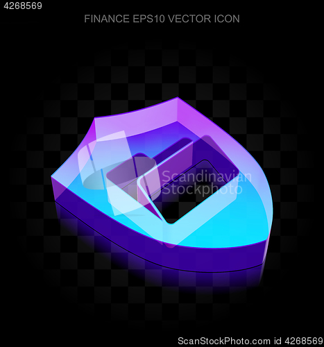 Image of Finance icon: 3d neon glowing Folder With Shield made of glass, EPS 10 vector.