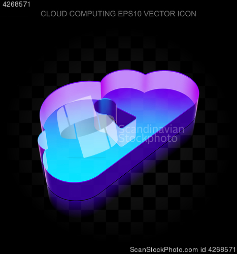 Image of Cloud computing icon: 3d neon glowing Cloud With Keyhole made of glass, EPS 10 vector.