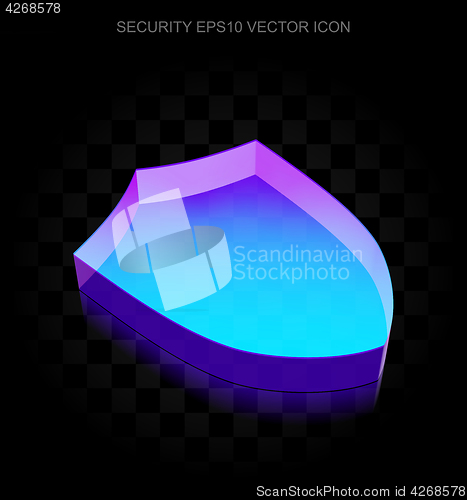 Image of Protection icon: 3d neon glowing Shield made of glass, EPS 10 vector.