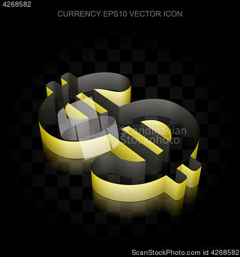 Image of Currency icon: Yellow 3d Dollar made of paper, transparent shadow, EPS 10 vector.