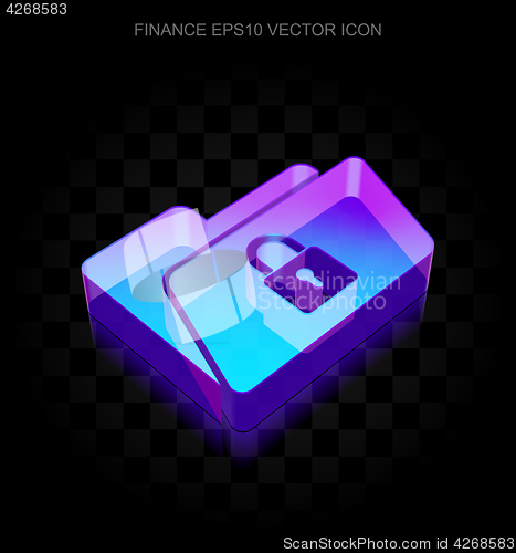 Image of Finance icon: 3d neon glowing Folder With Lock made of glass, EPS 10 vector.