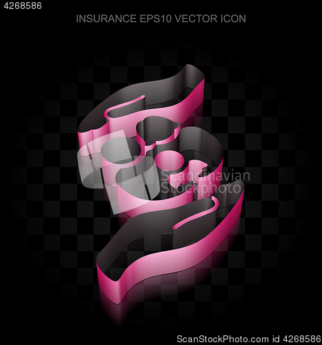 Image of Insurance icon: Crimson 3d Family And Palm made of paper, transparent shadow, EPS 10 vector.