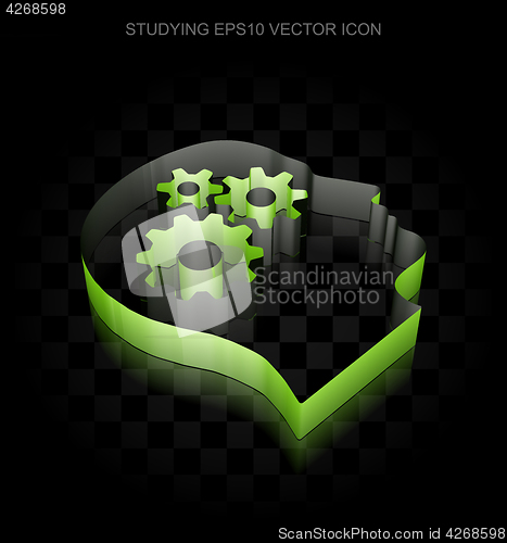 Image of Education icon: Green 3d Head With Gears made of paper, transparent shadow, EPS 10 vector.