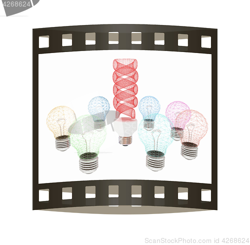 Image of energy-saving lamps. 3D illustration. The film strip