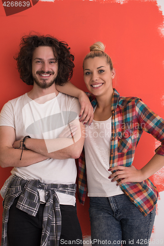 Image of couple in love  over color background