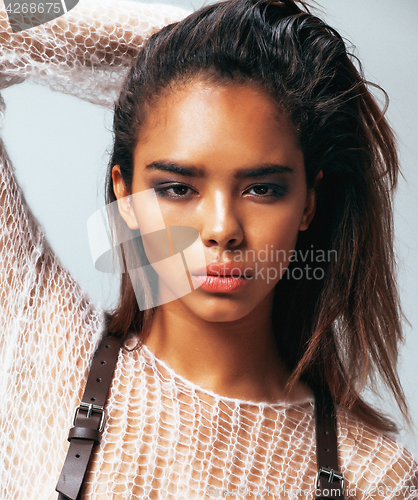 Image of beauty young afro woman in sweater close up 