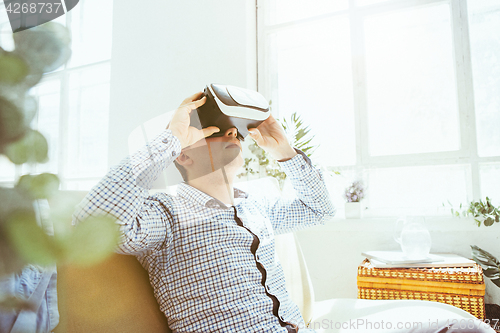 Image of The man with glasses of virtual reality. Future technology concept.