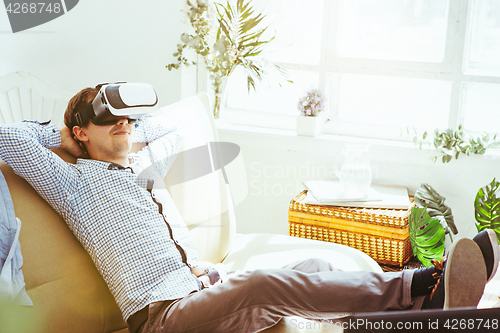 Image of The man with glasses of virtual reality. Future technology concept.