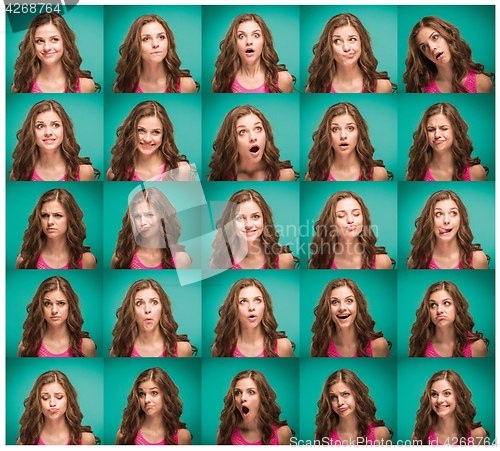 Image of The young woman\'s portrait with different emotions