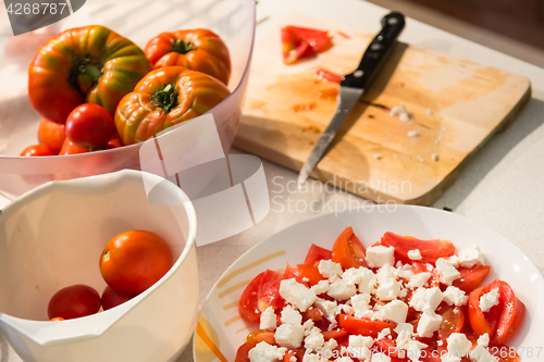 Image of Tomato salad with feta cheese.
