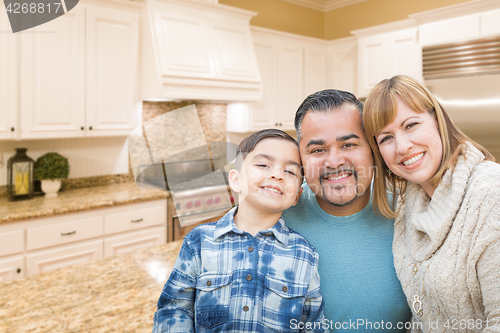 Image of Young Mixed Race Family Having in Beautiful Custom Kitchen