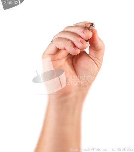 Image of Male Hand Holding Drafting Pencil In Drawing Position Isolated o