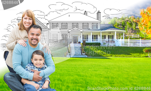 Image of Mixed Race Hispanic and Caucasian Family In Front of Gradation o