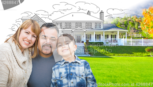 Image of Mixed Race Hispanic and Caucasian Family In Front of Gradation o